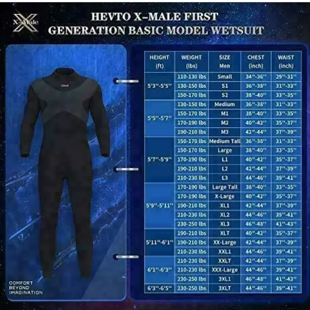 Hevto Wetsuits 3mm Neoprene Full Scuba Diving Suits Surfing Swimming Long Sleeve